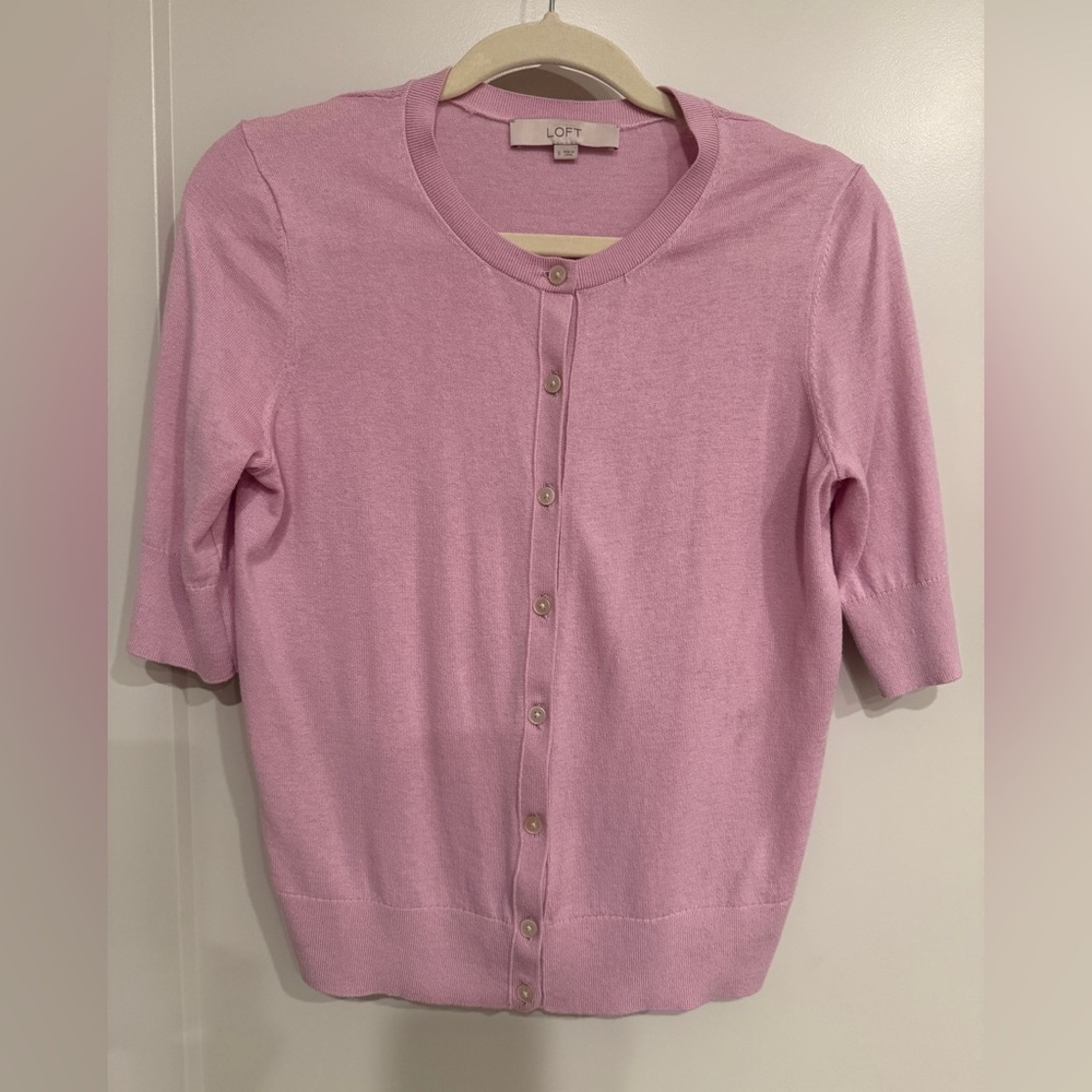 LOFT Lavender Short Sleeve Button-Up Cardigan